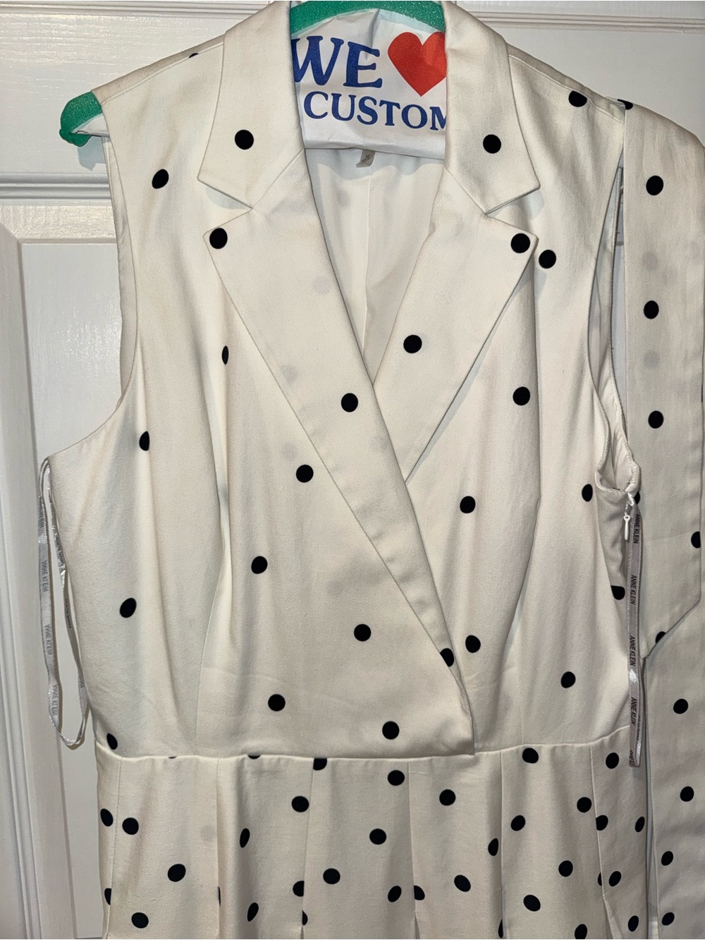Anne Klein White Sleeveless Classic Polka Dot Midi Wrap Dress - Picture 2 of 5
